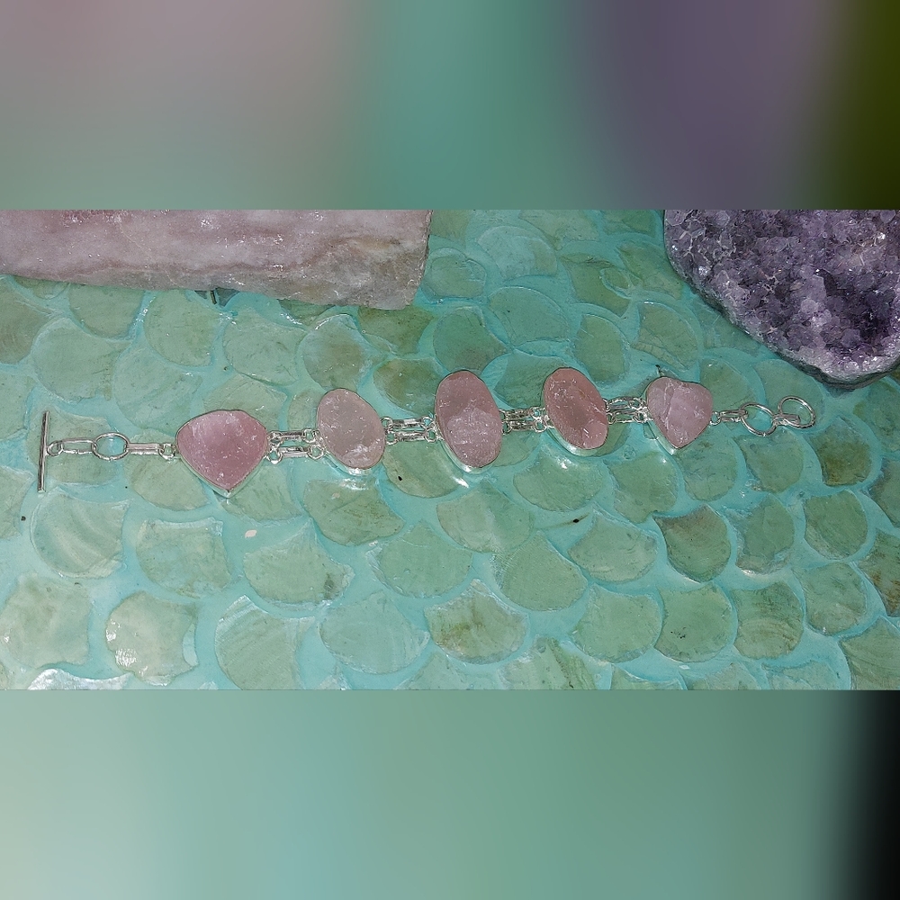 Raw Rose Quartz Statement Bracelet - Picture 1 of 5